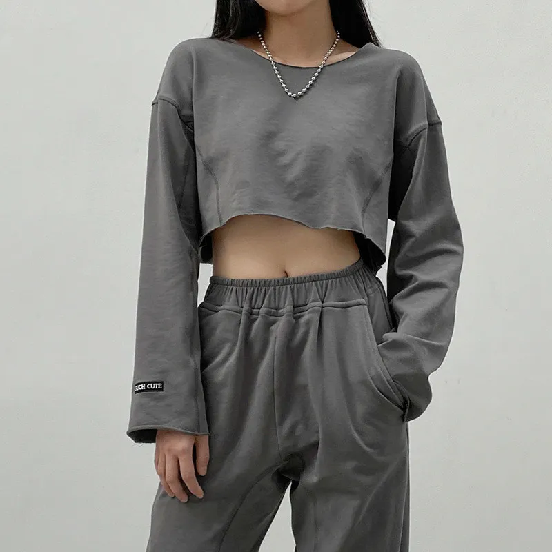Ezgaga 2 stuk set vrouwen herfst mode losse borduurwerk brief grijs t-shirt + sweatpant elastische hoge taille broek streetwear 210430