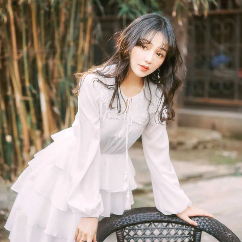 Elegant Chiffon Long Dress Woman White Ruffles... From Luo03, $42.75
