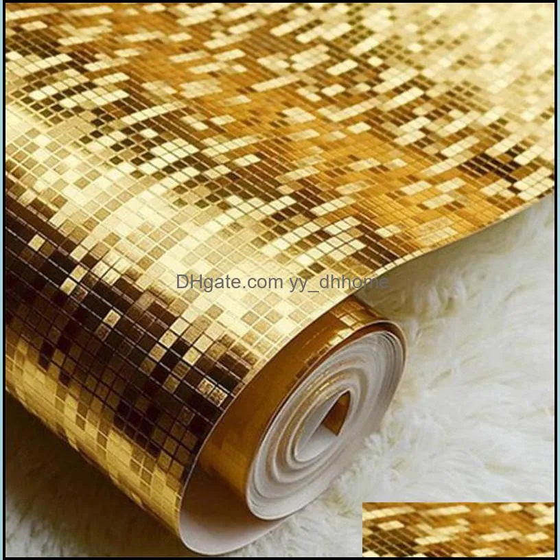 Wallpapers Home Décor & Garden 10Mx 53Cm Glitter Mirror Effect Mini Mosaic Sparkle Light Reflect Gold Foil Wallpaper Sier Wall Paper Drop De