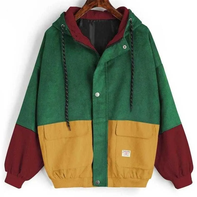 Outerwear Coats Jackets Corduroy Patchwork Oversize Autumn Jacket Women Chaqueta Mujer Ceket Streetwear Coat Windbreaker 211014