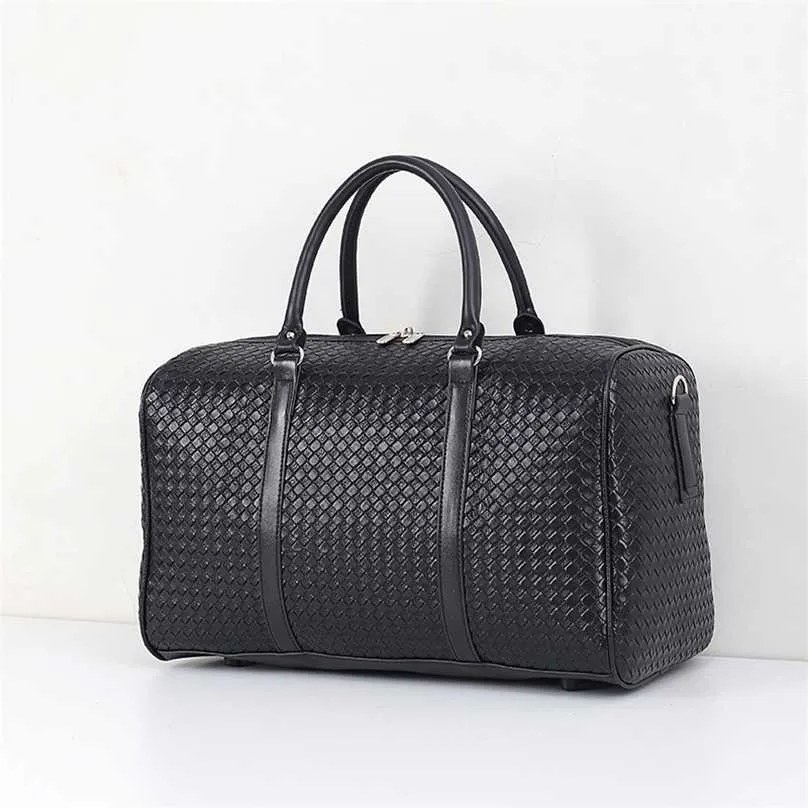 Gewebte Reisetasche, großes Fassungsvermögen, PU-Lederhandtaschen, schwarze Herren- und Damen-Seesäcke, Kurzreise-Gepäcktasche 211118