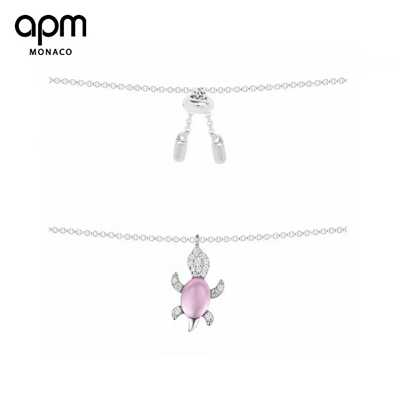 Collana da donna in tartaruga rosa argento 925 micro intarsiato con zircone, temperamento squisito e adorabile, Stree alla moda