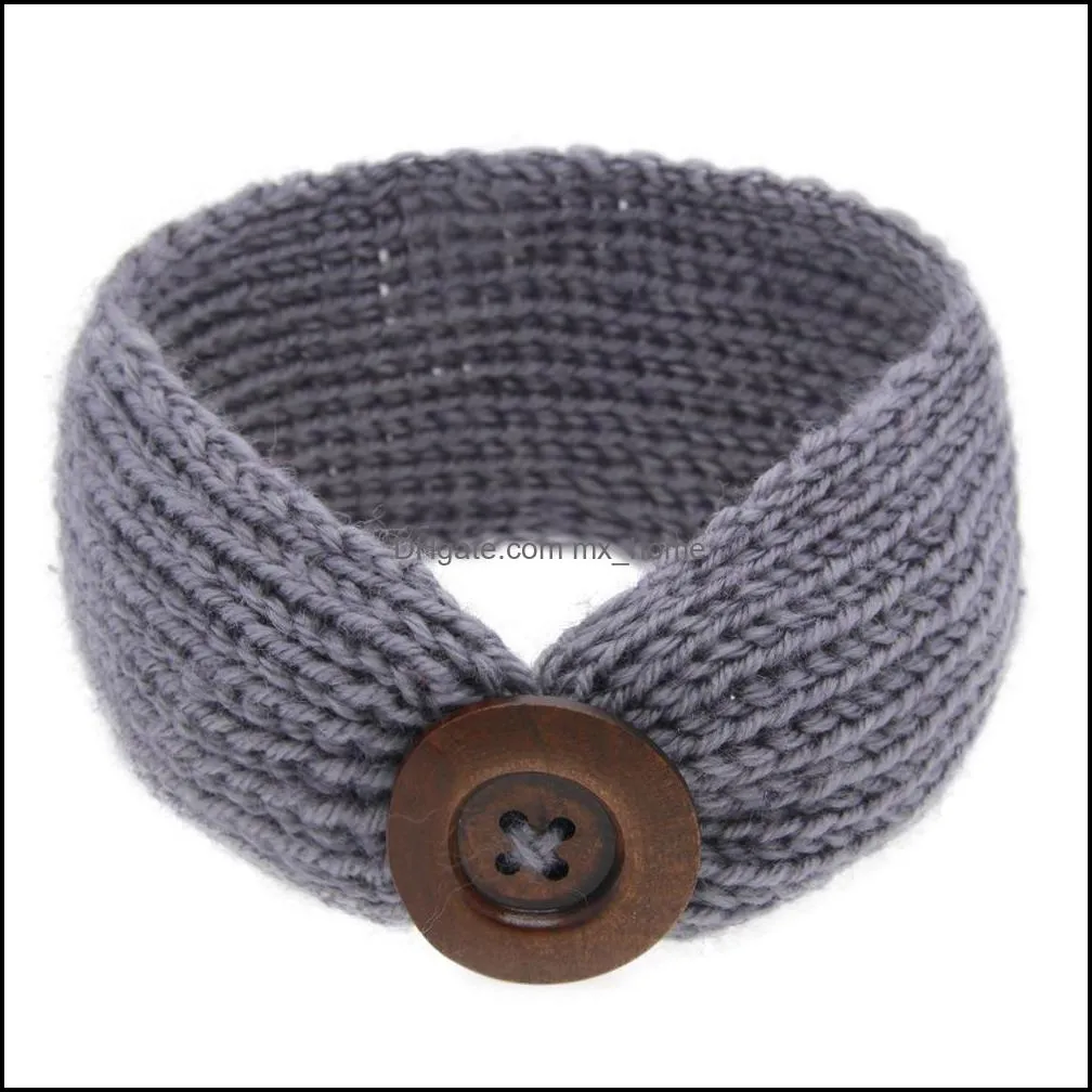 Baby Girls Wool Crochet Headband Knit Hairband With Button Decor Winter Newborn Infant Ear Warmer Head Headwrap 14 Colors