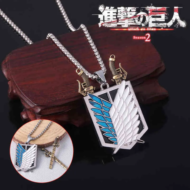 Anime Attaque sur Collier Titan Sharngeki No Kyojin Wings of Freedom Sondage Sword Punk Collier Pendentif pour femmes hommes bijoux G1206