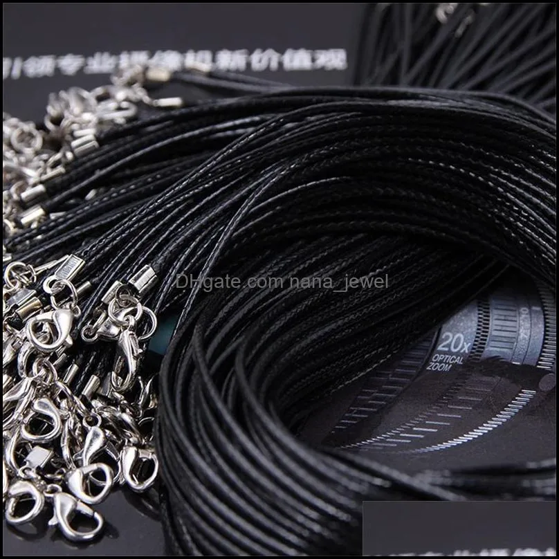 100pcs Black wax Leather Necklace Cord Clasps 45+5cm 1.5mm handmade leather cord 330 Q2