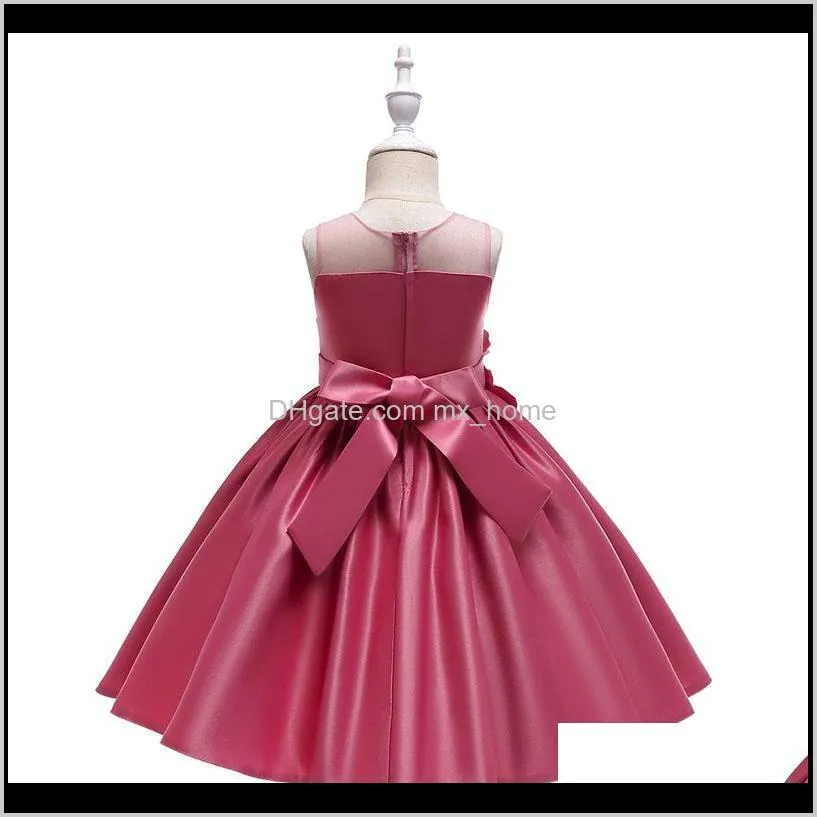 girls solid princess dresses 5 colors solid bow gauze sleeveless mesh flower satin dresses kids clothes girls full dress 04