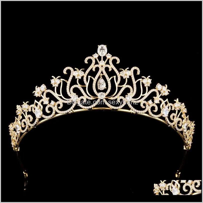 rose gold silver color tiaras crowns zircon zirconia diadem princess queen headbands wedding hair accessories bridal jewelry