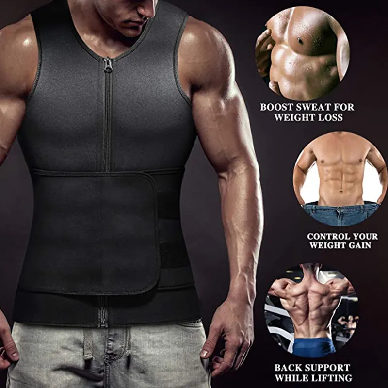Sauna Vest for Men Waist Trainer Zipper Neoprene Sauna Suit Workout Tank  Top Gym