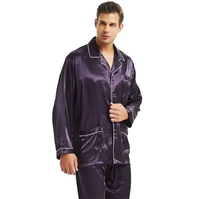 Mens Silk cetim pijama definido pijama pijama set pjs sleepwear loungewear s, m, l, xl, xxl, xxxl, 4xl 211110