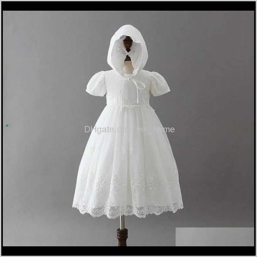 newborn christening gown girl 0-24m dress set hollow solid back strap lace clothes baby outfits with white strap hat