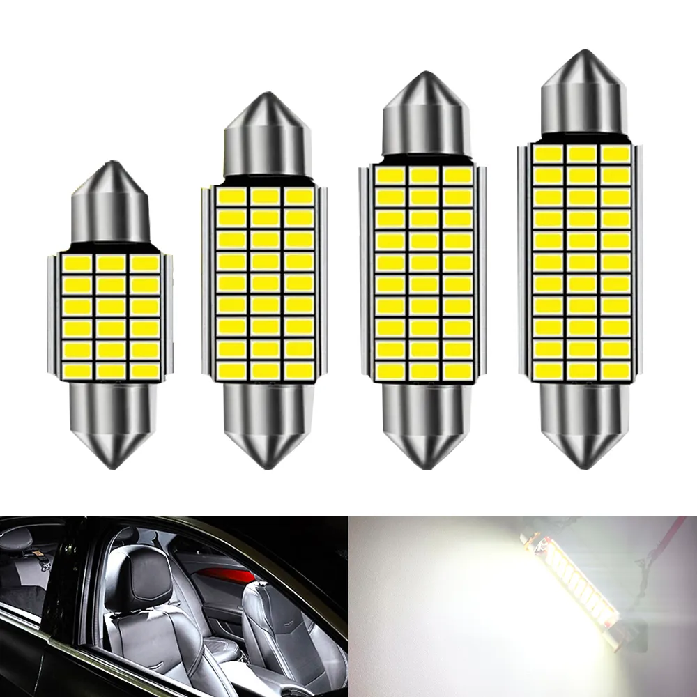 Bil Festoon LED-lampa Super Bright Lights 31mm 36mm 39mm 41mm 3014 SMD C5W C10W SUV Registreringsskyltljus Autointeriör Läskupollampa Dörrlampor