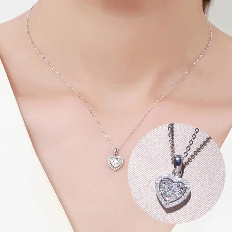 Pendant Necklaces Luxury Female White Crystal Necklace Vintage Silver Color Wedding For Women Trendy Love Heart Chain