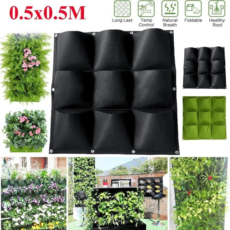 Fioriere Vasi da appendere al muro Borse per piantare 9 tasche Verde Nero Grow Bag Fioriera Giardino verticale Forniture per la casa per la vita di verdure