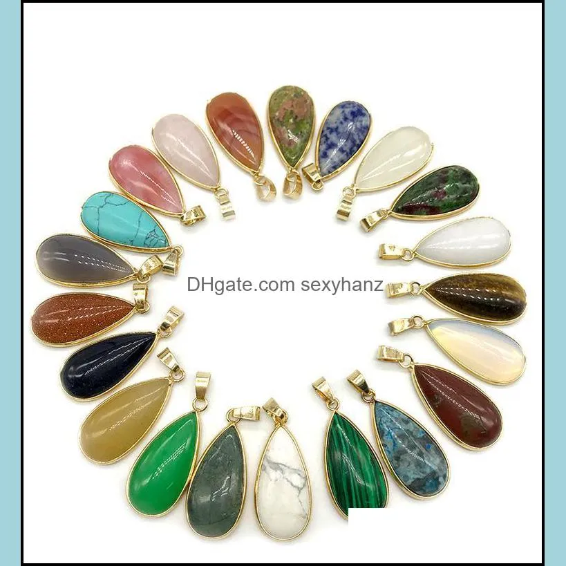 Pendant Necklaces Long Water Drop Reiki Chakra Colorful Real Natural Amethysts Agates Turquoises Opal Quartz Stone