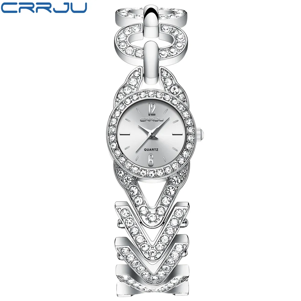 CRRJU Montre De Luxe Dames Cadran Rond Montres Unique Bande De Diamant Femmes Horloge sport Cristal Brillant Cadeau Montre-Bracelet Montre Homme 210517