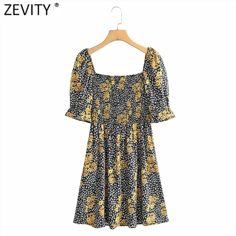 Abito vintage da donna con stampa leopardata colletto quadrato mini abito femminile chic manica a sbuffo casual slim indietro elastico Vestido DS5064 210420