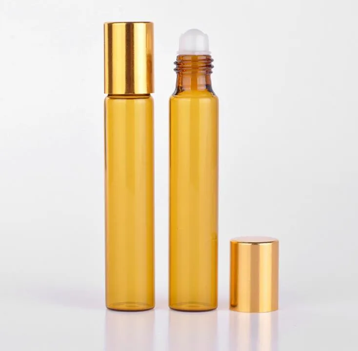 Partihandel 2000pcs 10ml Portable Amber Glass Refillerbar Parfymflaska med Roll On Tom Essential Oils Case för resenär Sn410