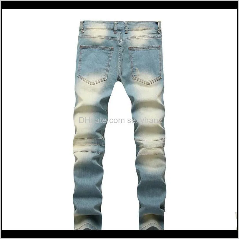 men`s zipper decorative jeans holes drag yellow nostalgic men`s european and american high street stretch pants