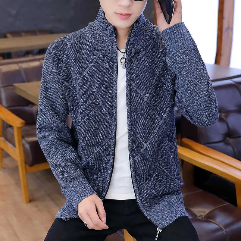 Korean Style Slim Fit Winter Zipper Cardigan Sweater For Men Long