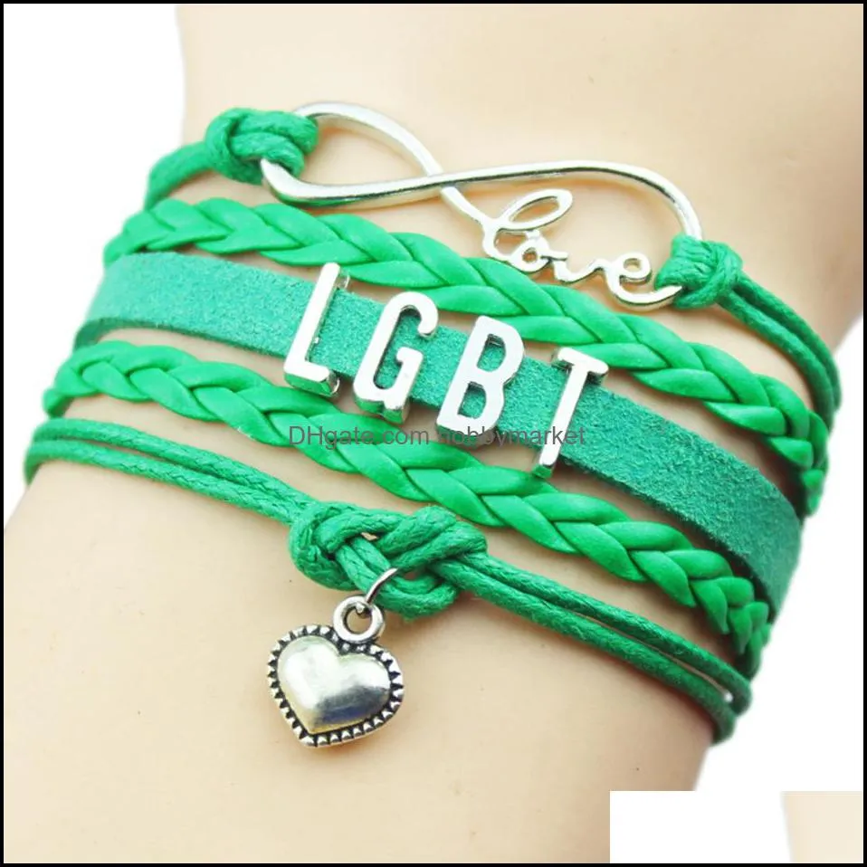 New LGBT Gay Pride Charm Bracelets For Women Men Rainbow Sign multi-layer Leather Wrap Bangle Fashion Friendship DIY Jewelry Gift