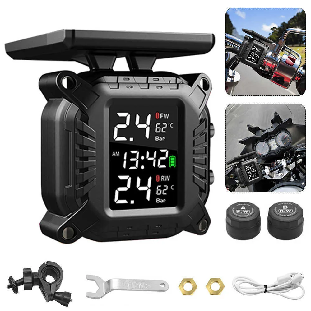 Moniteur Pression Pneus TPMS Solaire & USB | 4 Capteurs Sans Fil | Affichage Temps Réel & Alarme | Pour Voiture, SUV