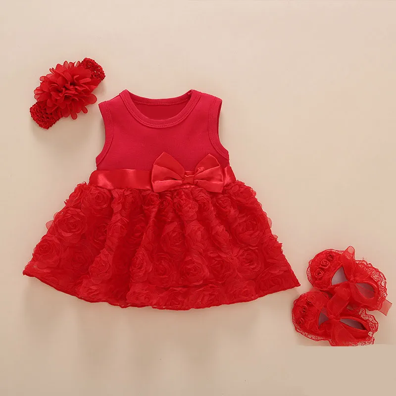 Robe d'été pour nouveau-né fille, vêtements pour bébé fille, tenues de fête d'anniversaire, chaussures, ensemble avec bandeau, robe de baptême pour bébé fille