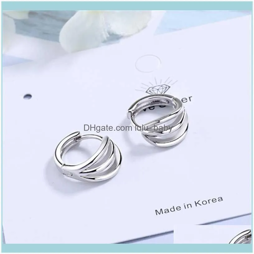 Three-layer Line Around The Personality Of Simple Temperament Female Models Short Paragraph Silver Plated Ear Rings YE026 Hoop &