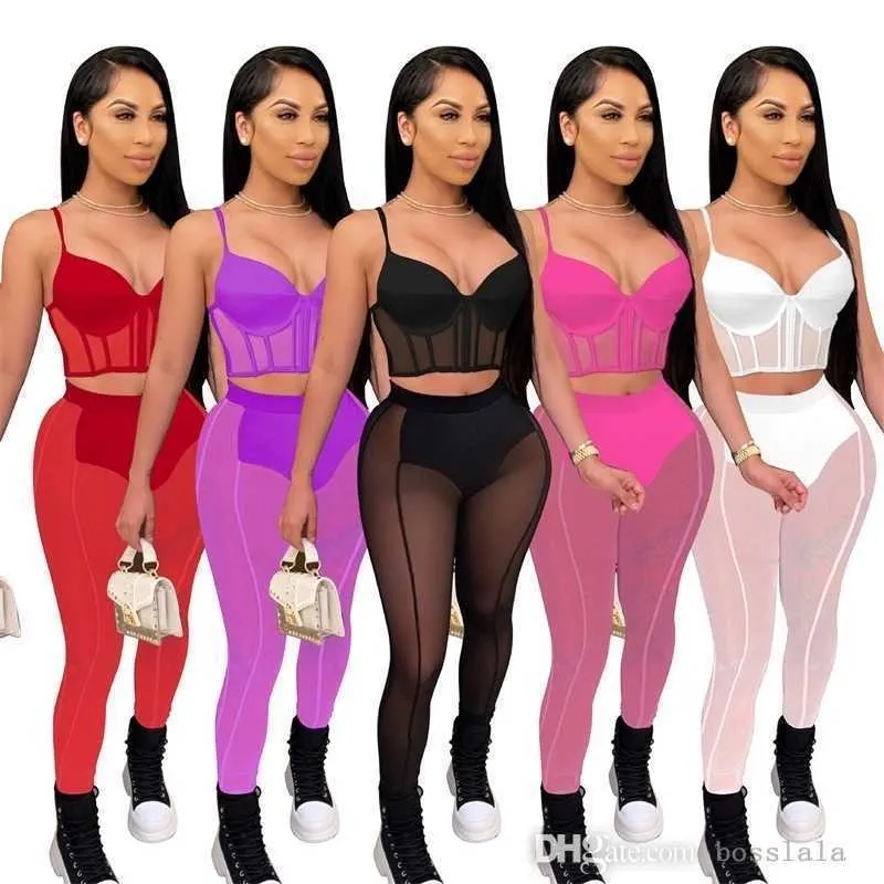Summer Sheer Yoga Pants Women Designer Two Piece Set Sexy Mesh Stitching  Crop Top Perspective Screen Leggings Outfits From Bosslala, $11.56