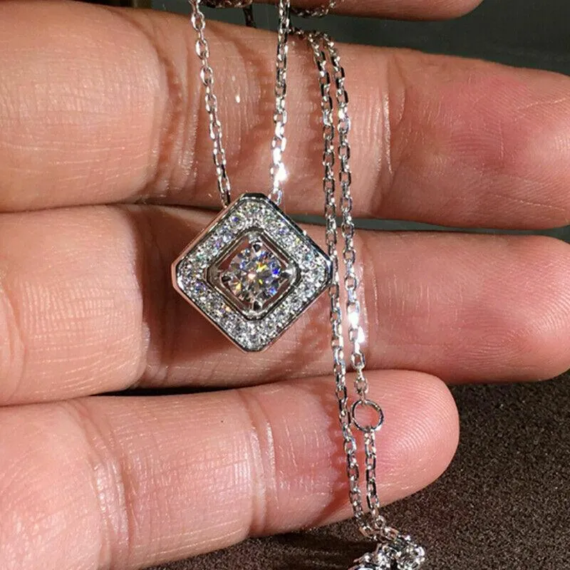 Кулон ожерелья великолепный квадратный кристалл горный хрусталь кристалл Zircon ожерелье женщины серебряные металлические цепи свадебные украшения подарок