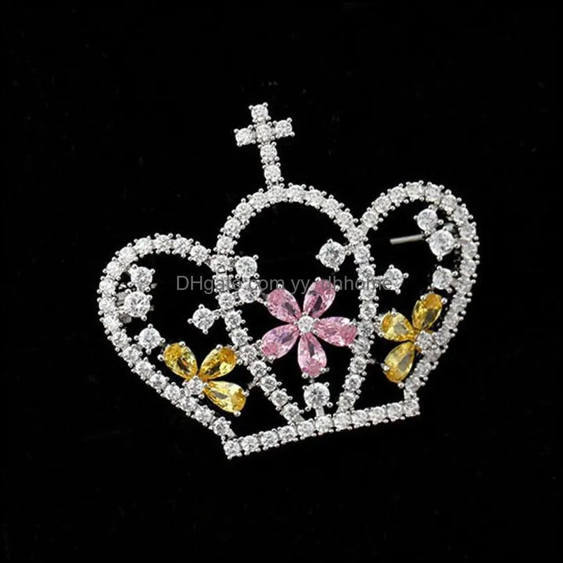 Pins, Brooches Fashion Classic Heart / Crown Brooch With Cubic Zirconia High Quality Metal Coat Lapel Pins For Women Wedding Jewelry