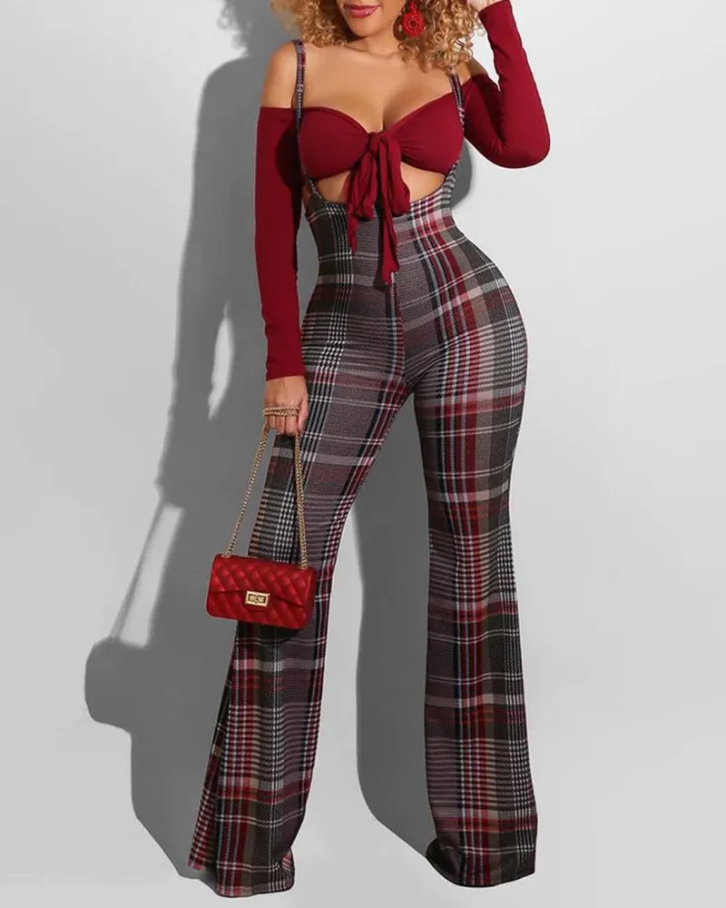 Frühling Herbst frauen Plaid Hosenträger Hosen Neue Stil Femme Elegante Vintage Lange Hosen Büro Damen Outfits 210415