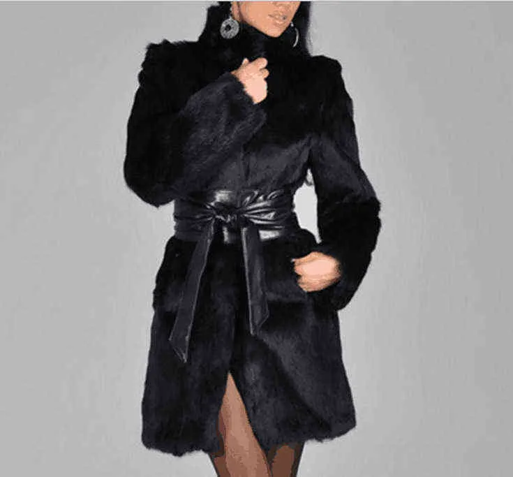 Vinter Sheepskin Coats Kvinnor Tjockta Faux Läder Fur Coat Kvinnlig foderjacka Casaco Feminino 211207