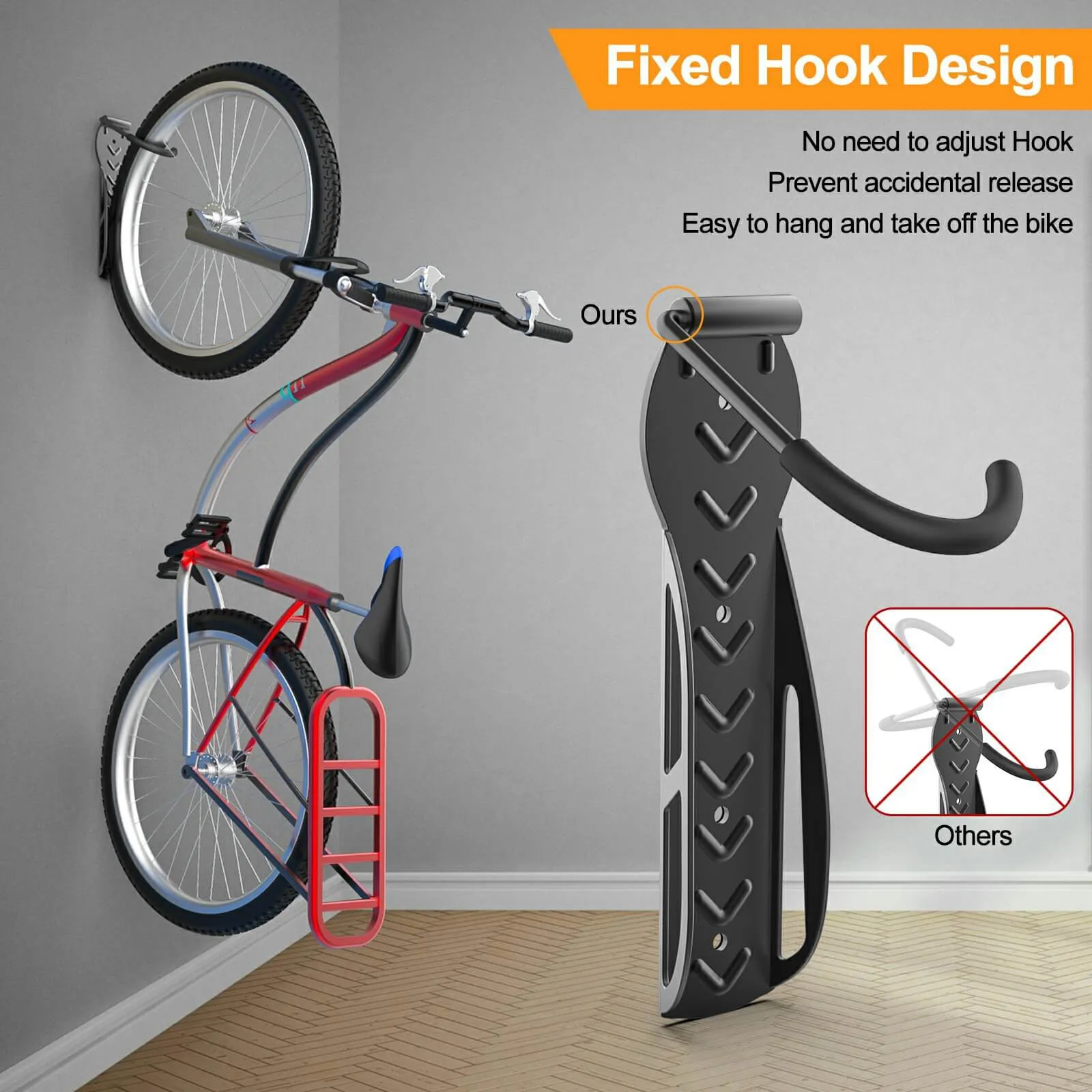 Flexzion Garage Bike Rack Wall Mount – Vertical Bicycle Hanger For Indoor/Shed, Holds 44lbs, Rubber-Padded Hook, Screws Included (1 Pack)