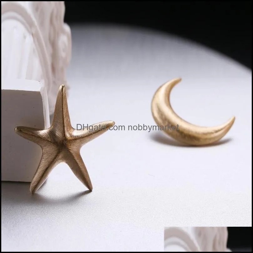 Stud Qitian Metal Moon Stars Earrings For Women Statement Gold Color Unusual Personality Fashion Trend 2021