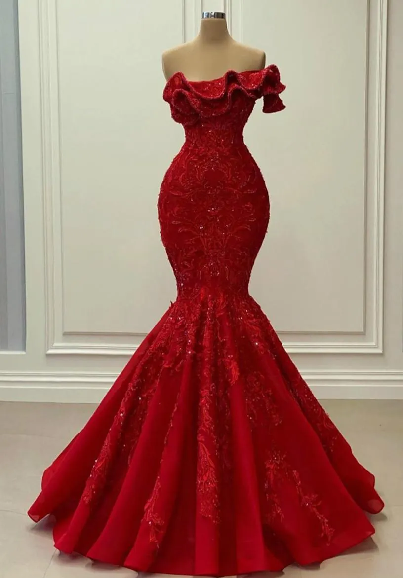 Aso Ebi Luxuriöse Abendkleider im Meerjungfrau-Stil, One-Shoulder-Abschlussballkleid mit Spitze und Perlen, formelle Vintage-Partykleider für den zweiten Empfang