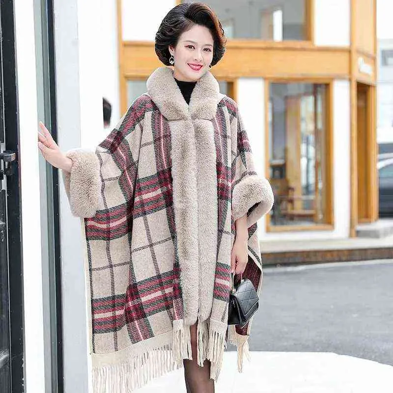 Poncho Femmes Mode M re Fausse Fourrure Cou Plaid Ch le Automne