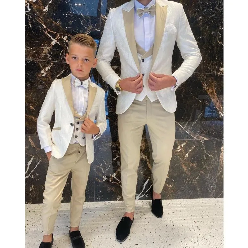 Herenpakken Blazers Vader en Zoon Mannen Bruiloft Smoking 3-delig Wit Bloemenpatroon Slim Fit Cocktail Party Bruidegom Custom M199N