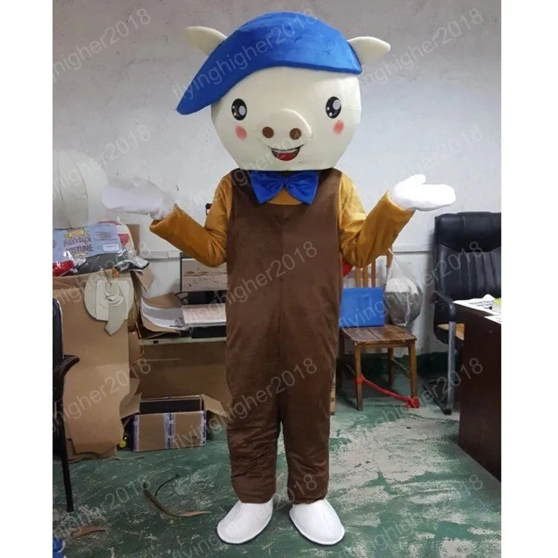 Costume da mascotte di maiale marrone di Halloween Costume da maiale di cartone animato di alta qualità Personaggio a tema anime Carnevale Unisex Adulti Vestito da festa di compleanno di Natale