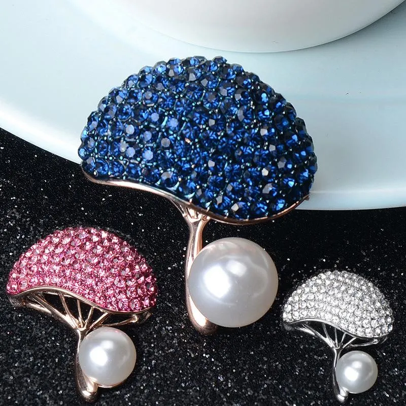 Pins, Brooches Fashion Fine Rhinestone Big Mushroom For Women Pins Pearl Gift Pride Jewelry