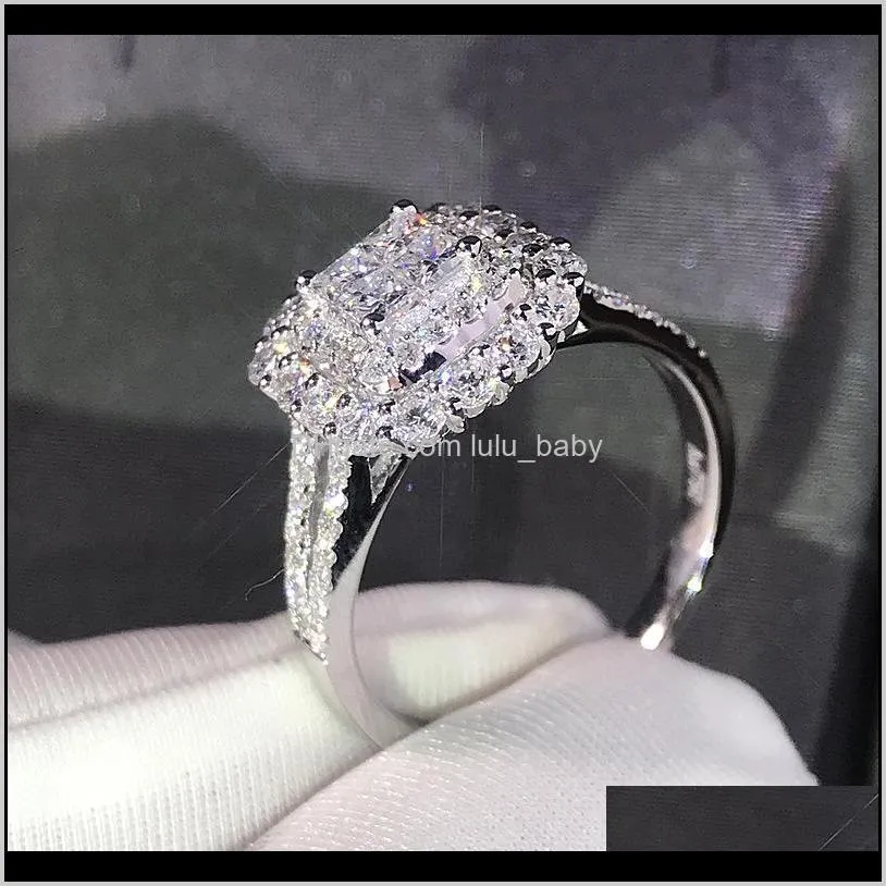 luxury sparkly big stone zircon silver color ring for women engagement wedding shiny ring party jewelry fashion female 2019