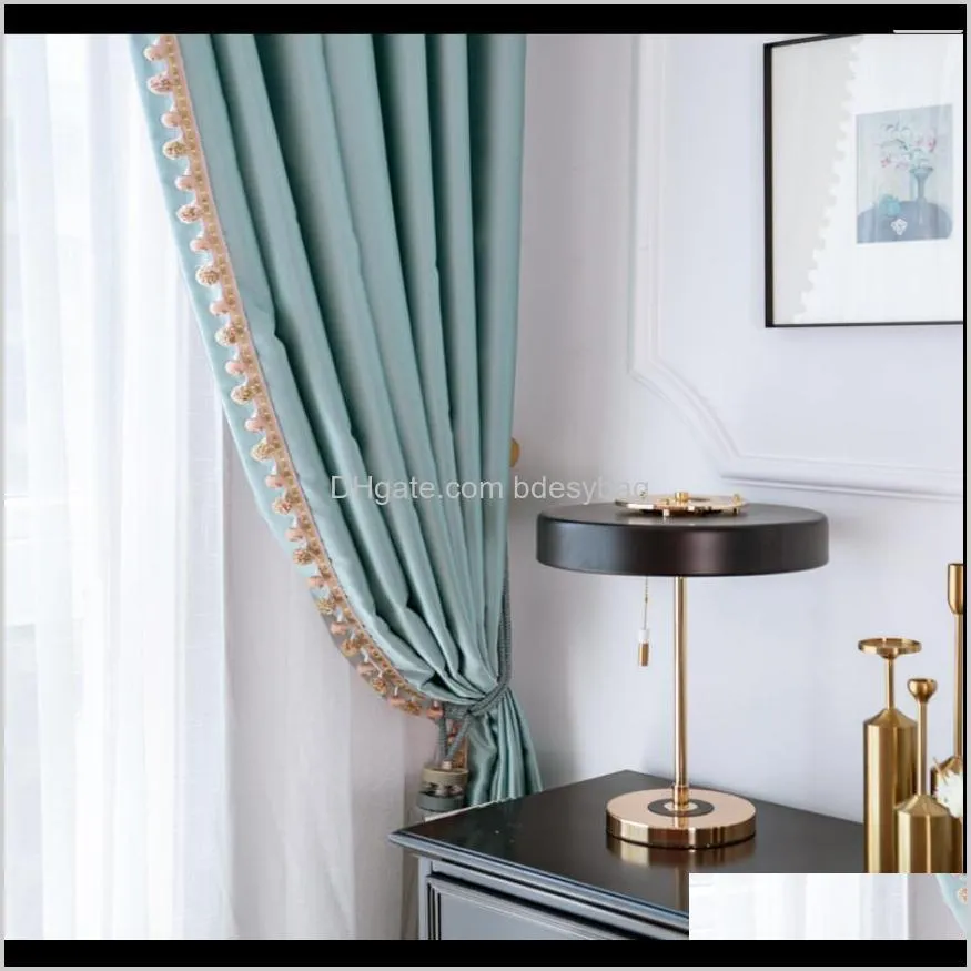 nordic modern light luxury curtain princess style high grade imitation silk green bedroom living room velvet full shading french style