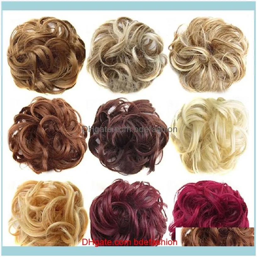 2020 New Trendy Design Women Wavy Curly Messy Hair Bun Synthetic Elastic Hair Tie Extension Hair Scrunchie Hairpieces Bands