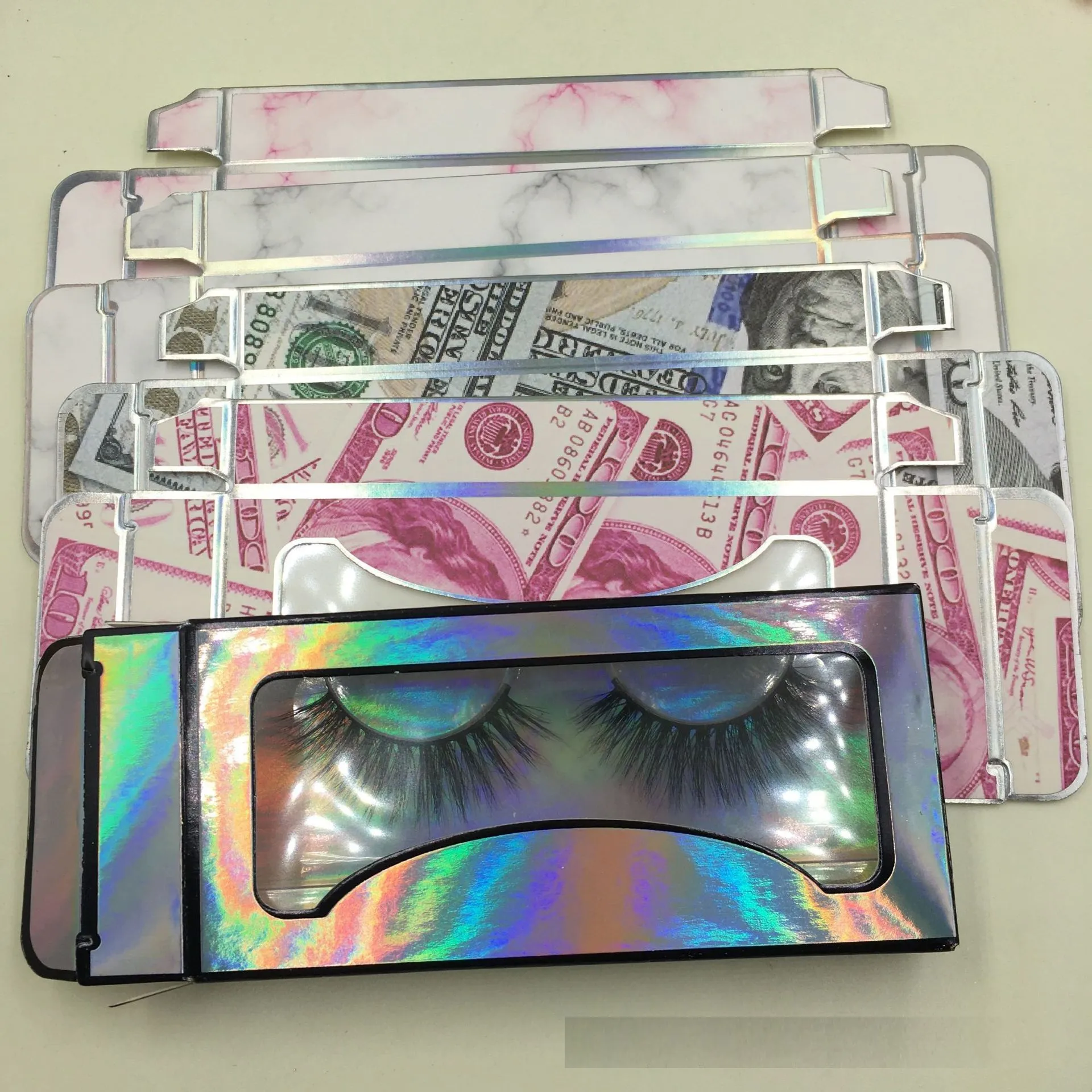 50 pcs barato retângulo papelão cor-de-rosa dólares falsos cílios embalagem de papel vazio caixa de chicote de vison olho de packaging olho de olho