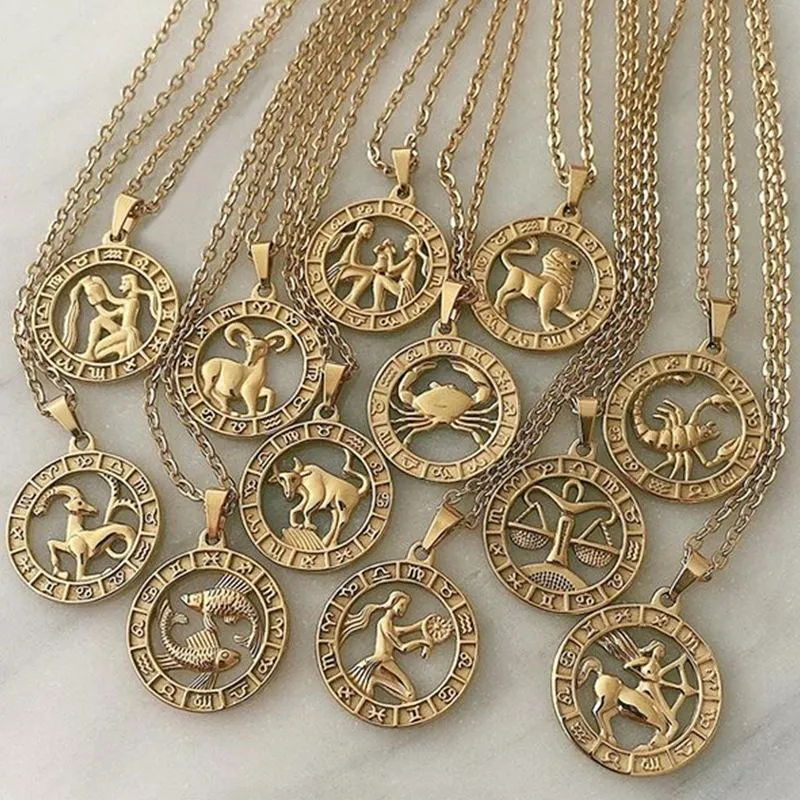 Vintage Gouden Twaalf Sterrenbeelden Ketting Voor Vrouwen Meisjes Man Zodiac Symbool Hanger Gift Sleutelbeen Ketting Kettingen Fijne Sieraden