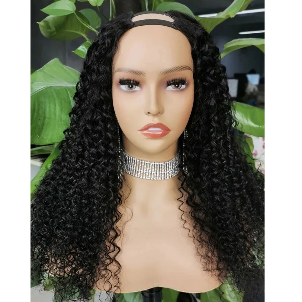 U Part Wig Kinky Curly Wig For Black Women Full Machine Made 2x4 Upart Human Hair Wigs Peruvian Remy Hairs Natural 1B 250% Density