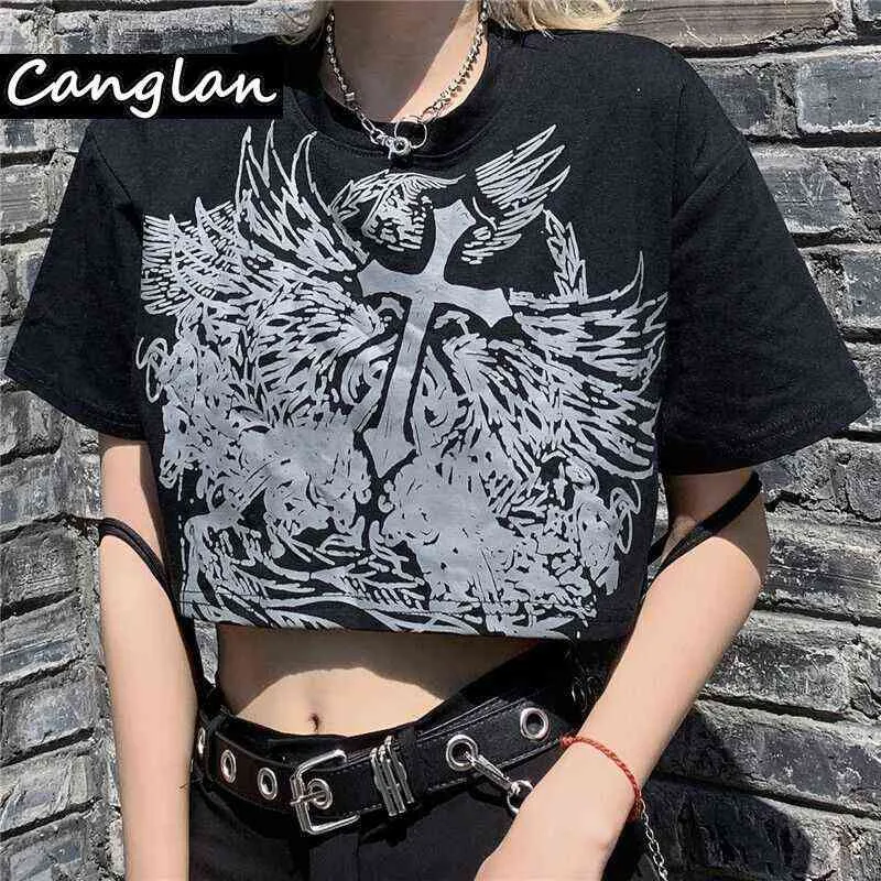 Gothic Stijl Crop Top T-shirt voor Vrouwen Mode Kleding Grunge T-shirt Zomer Harajuku Tee Croptop Goth Emo Alt Kleding dropship 220207