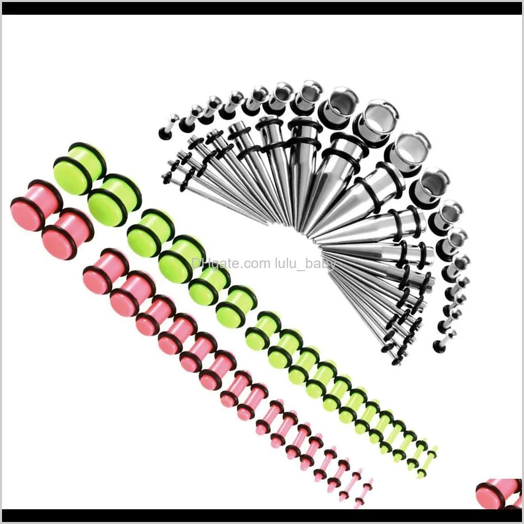 72pcs acrylic plugs stainless steel tapers 14g-00g ear stretching piercing kits