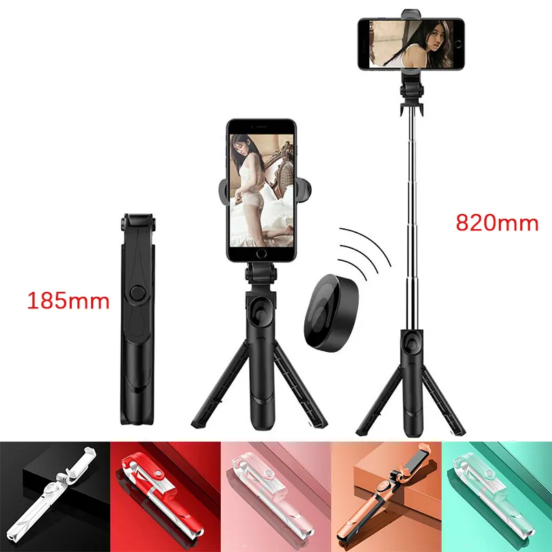 Färgrik Trådlös Bluetooth Selfie Stick Fällbar Mini Tripod Expanderbar Monopod med fjärrkontroll för iPhone IOS Android-telefon