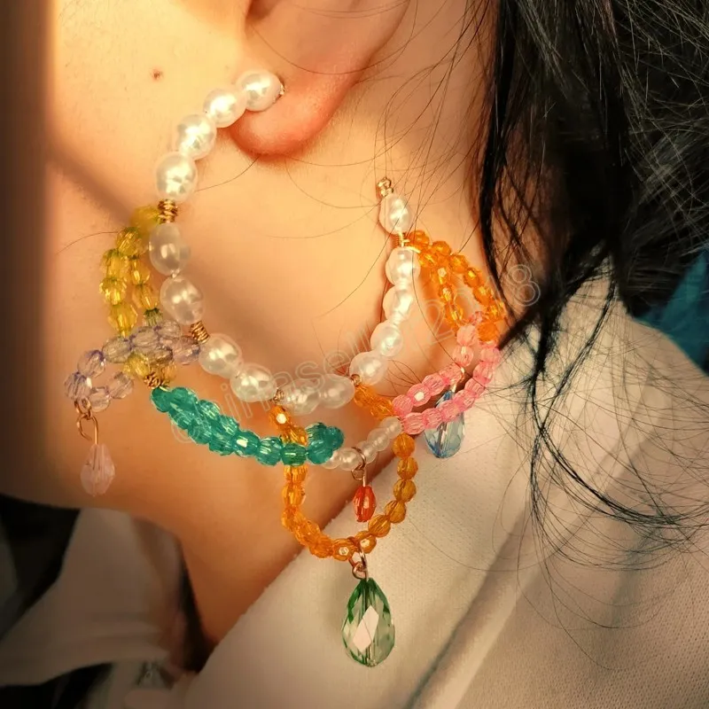 Hoop Oorbel met veelkleurige faux parel kraal voor vrouwen Boheemse acryl kralen parel oorbellen sieraden