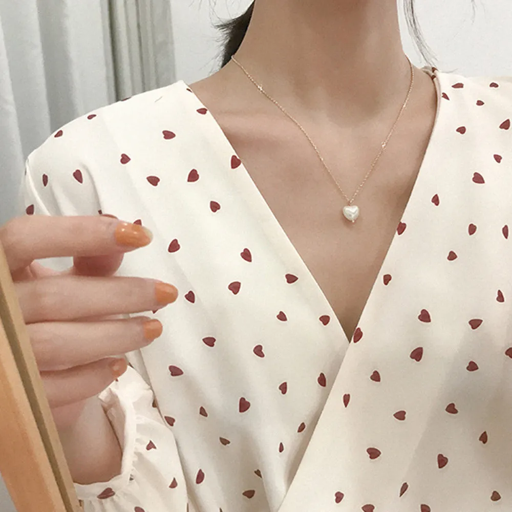 Neue Ankunft 2021 Mode Süße Mädchen Elegante Herz Perle Halskette Für Frauen Studenten Party Choker Schmuck Geschenke